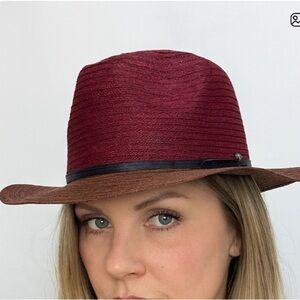 GioVannio Hat new sun fedora straw Maroon & Brown leather band Beach fall